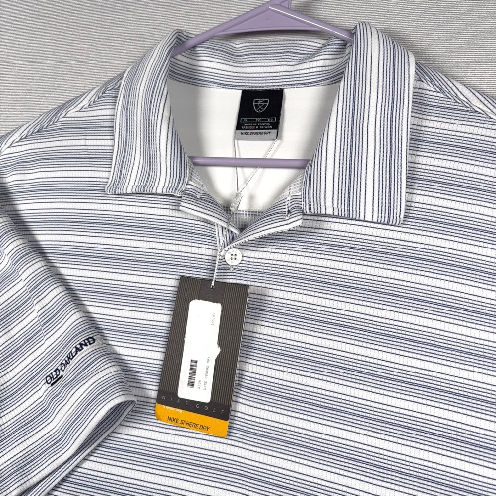 Nike Golf Sphere Dry Polo Shirt Mens XL White Blue Striped NEW Old Oakland Logo